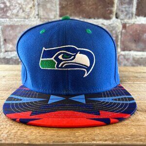Seattle Seahawk Mitchell & Ness Vintage NFL Flat Bill Hat Cap Red & Blue